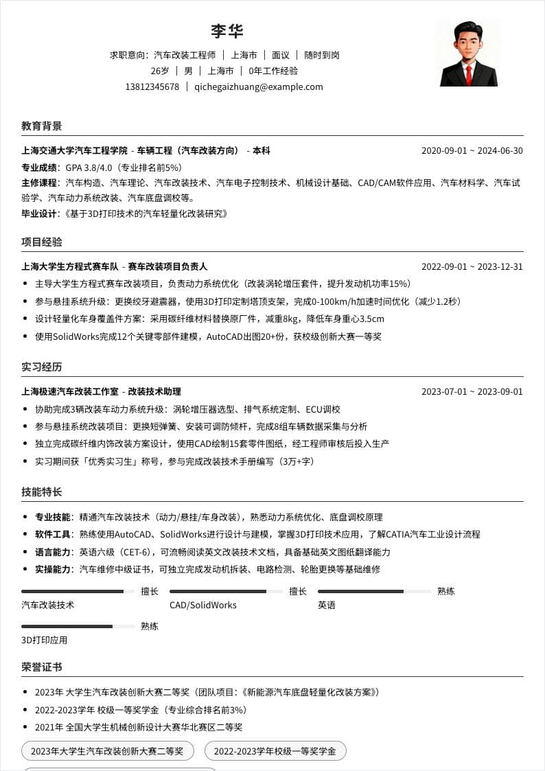 汽车改装工程师 | 校招